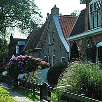 Häusergiebel mit Vorgärten